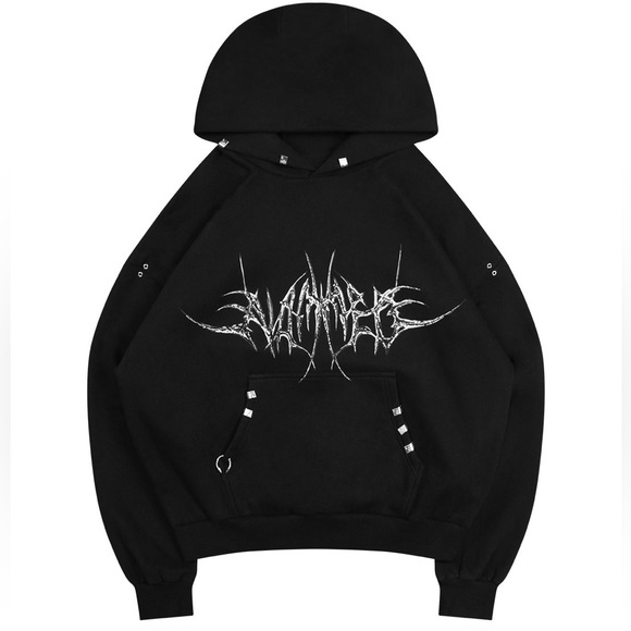 Named Collective Tops - SOLD! Named Collective Destroy Chrome Pierced Pullover Hoodie Black Silver XS